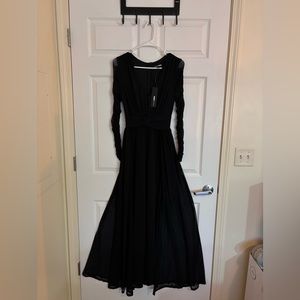Fashion Nova - long sleeve, skinny leg jumpsuit with sheer train